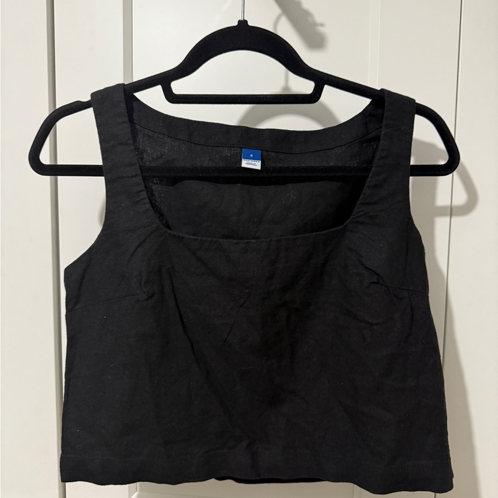 Old Navy Black Square Neck Linen Tank Top